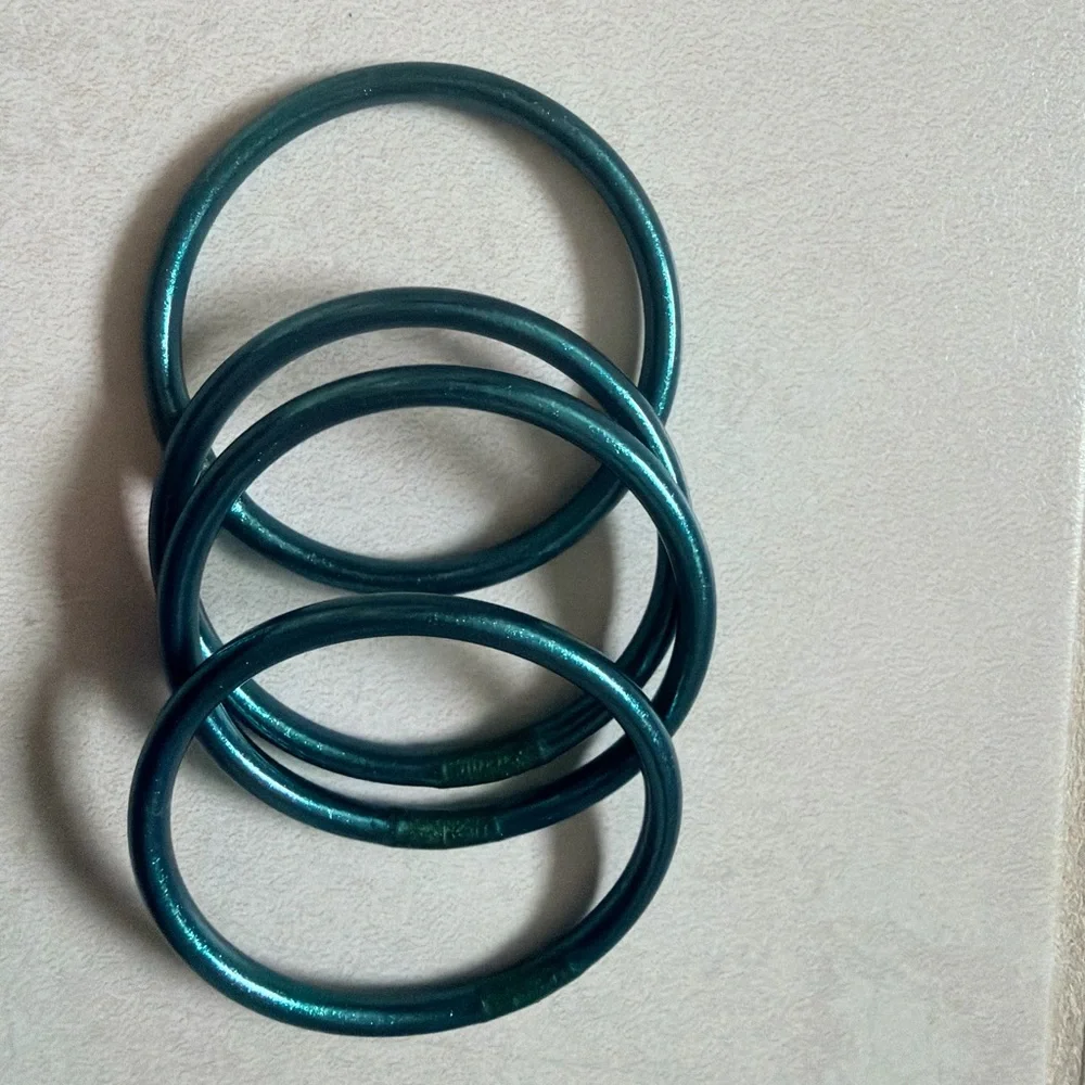 Teal Metallic Stackable Bangle Bracelet Set - Women's Jewelry - Picture 1 of 1
